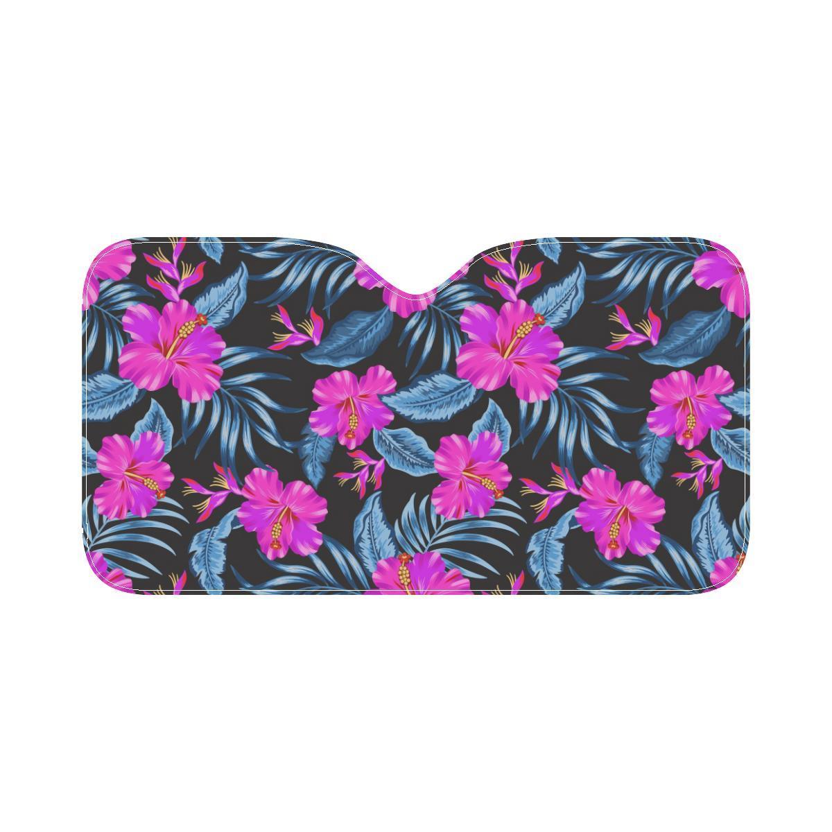 Neon Pink Hibiscus Pattern Print Design HB015 Car Sun Shade-JorJune