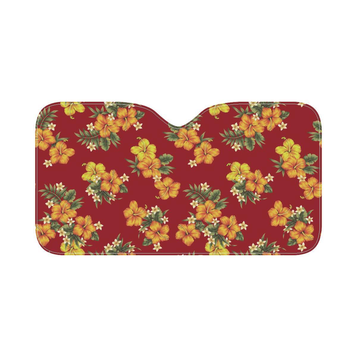 Orange Hibiscus Pattern Print Design HB026 Car Sun Shade-JorJune