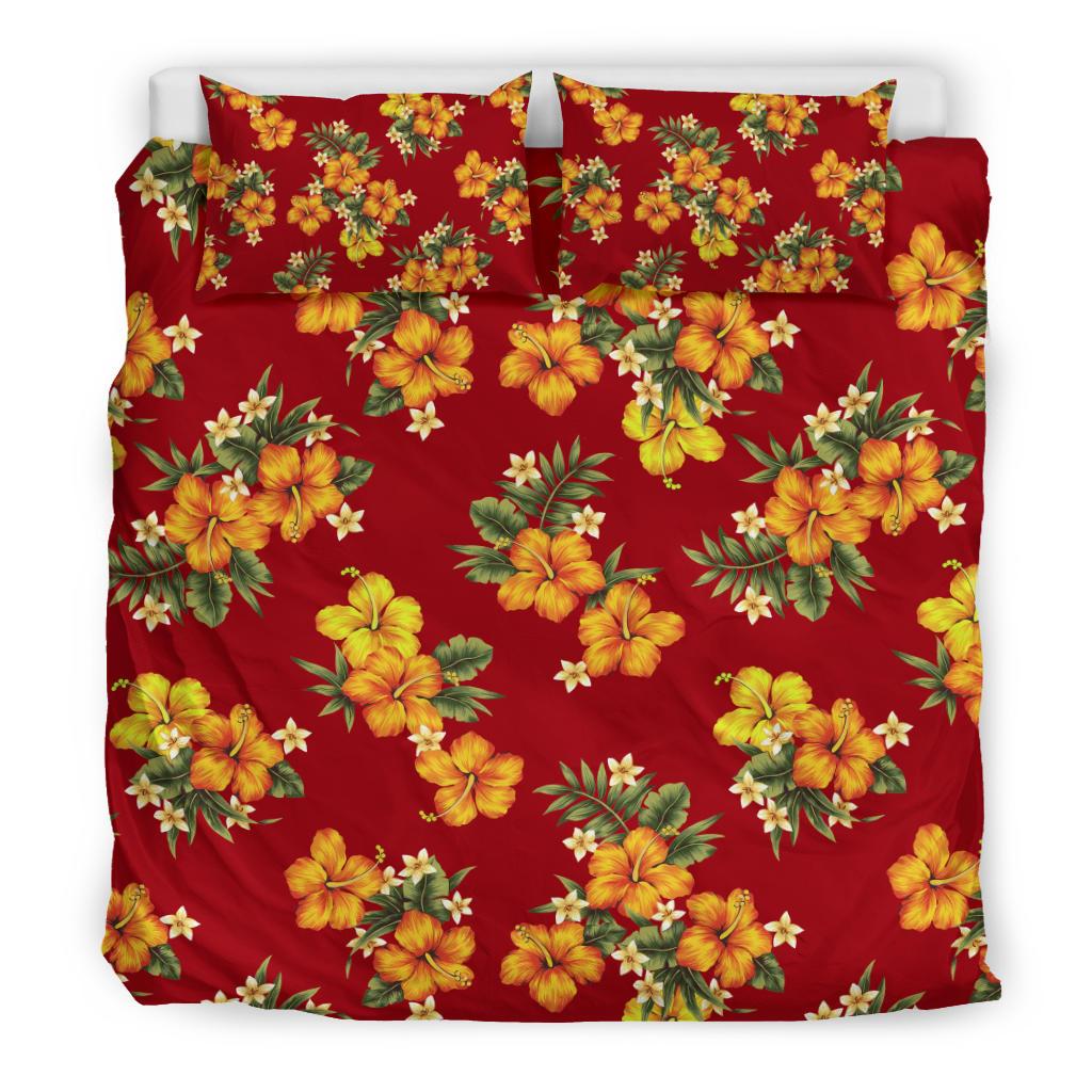 Orange Hibiscus Pattern Print Design HB026 Duvet Cover Bedding Set-JORJUNE.COM