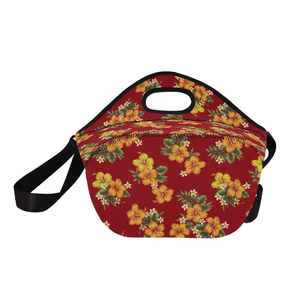 Orange Hibiscus Pattern Print Design HB026 Neoprene Lunch Bag-JorJune