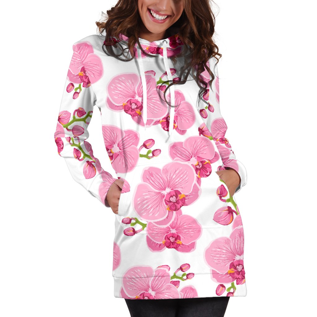 Orchid Pink Pattern Print Design OR07 Women Hoodie Dress