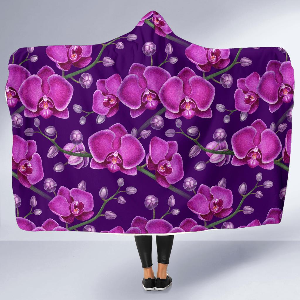 Orchid Purple Pattern Print Design OR02 Hooded Blanket-JORJUNE.COM