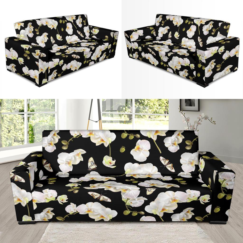 Orchid White Pattern Print Design OR011 Sofa Slipcover-JORJUNE.COM