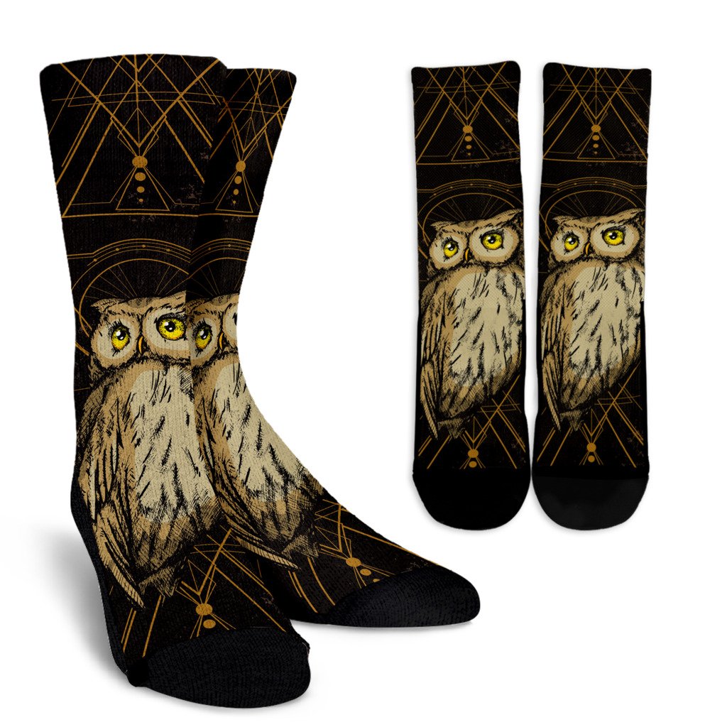 Owl Geometric Line Crew Socks