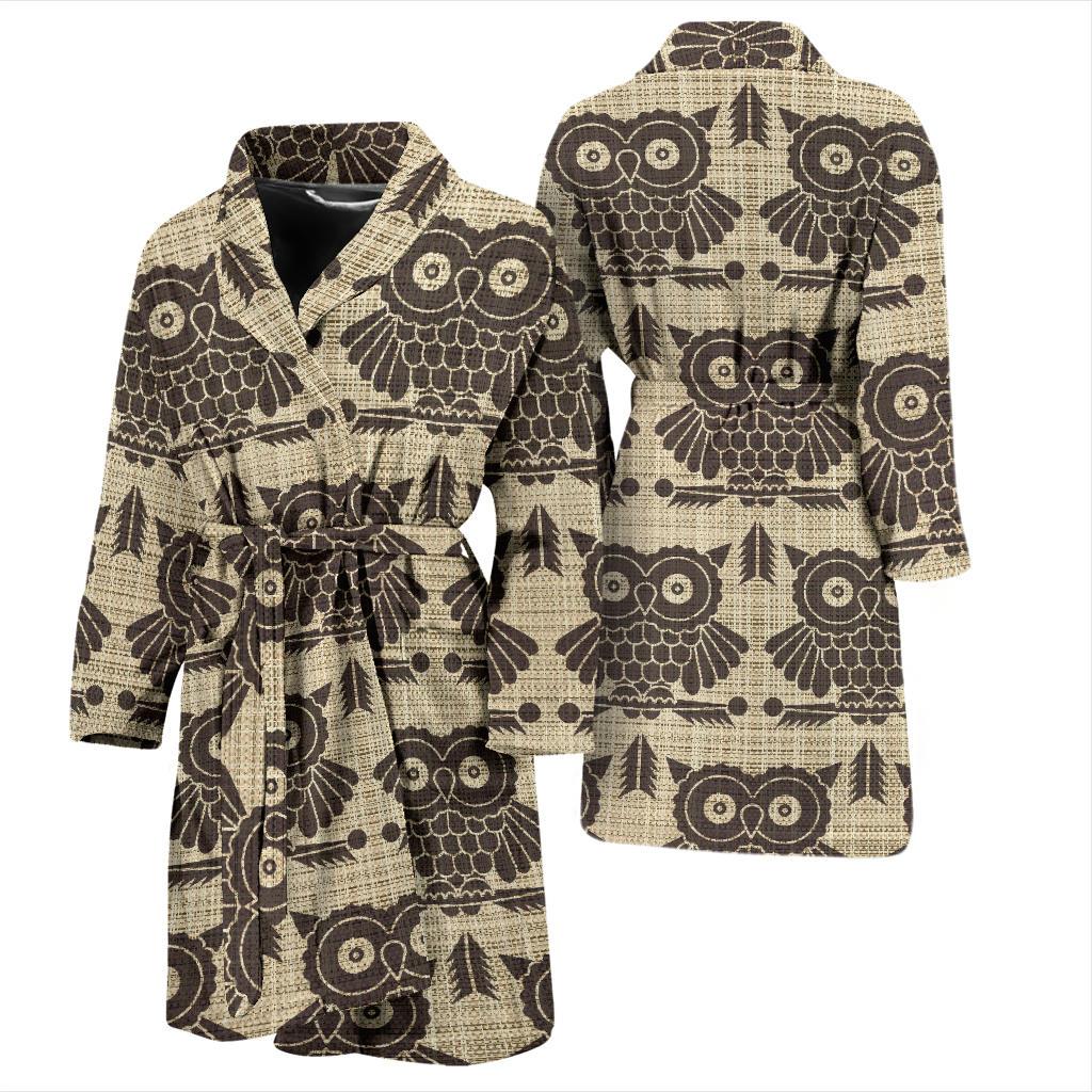 Owl Pattern Print Design A01 Men Bathrobe-JORJUNE.COM