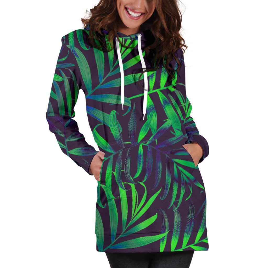 Palm Leaves Pattern Print Design PL01 Women Hoodie Dress