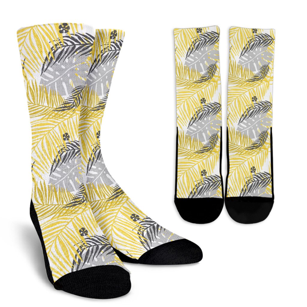 Palm Leaves Pattern Print Design PL012 Crew Socks-JORJUNE.COM