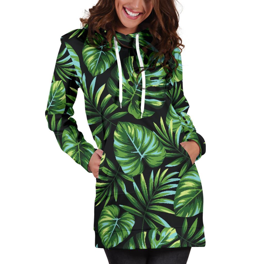 Palm Leaves Pattern Print Design PL013 Women Hoodie Dress