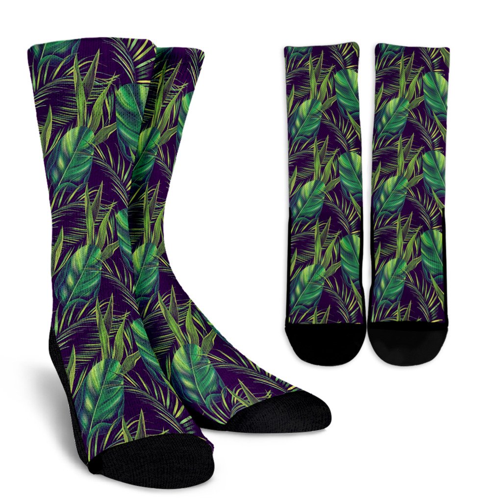 Palm Leaves Pattern Print Design PL03 Crew Socks-JORJUNE.COM