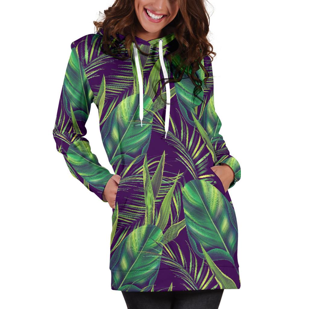 Palm Leaves Pattern Print Design PL03 Women Hoodie Dress