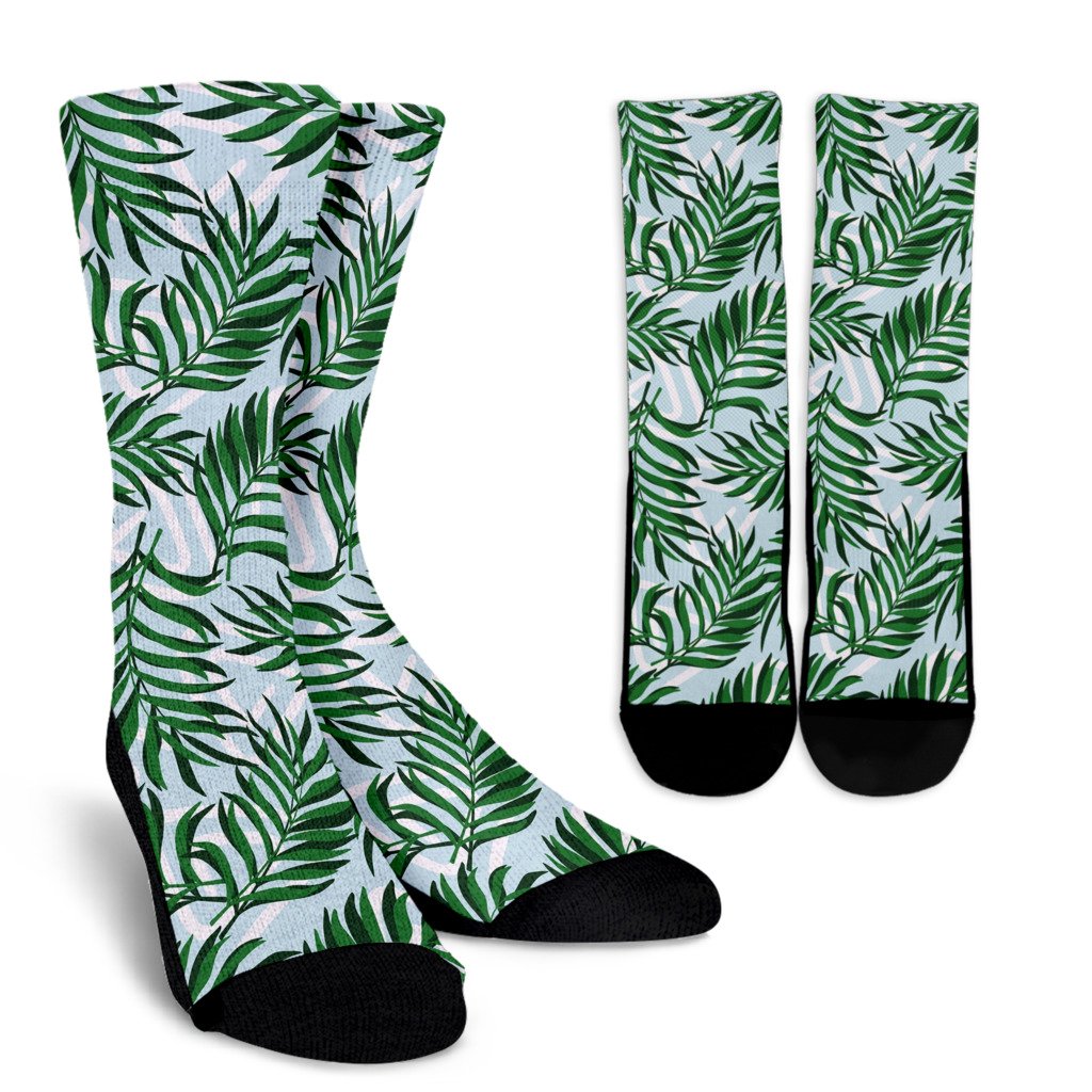 Palm Leaves Pattern Print Design PL06 Crew Socks-JORJUNE.COM