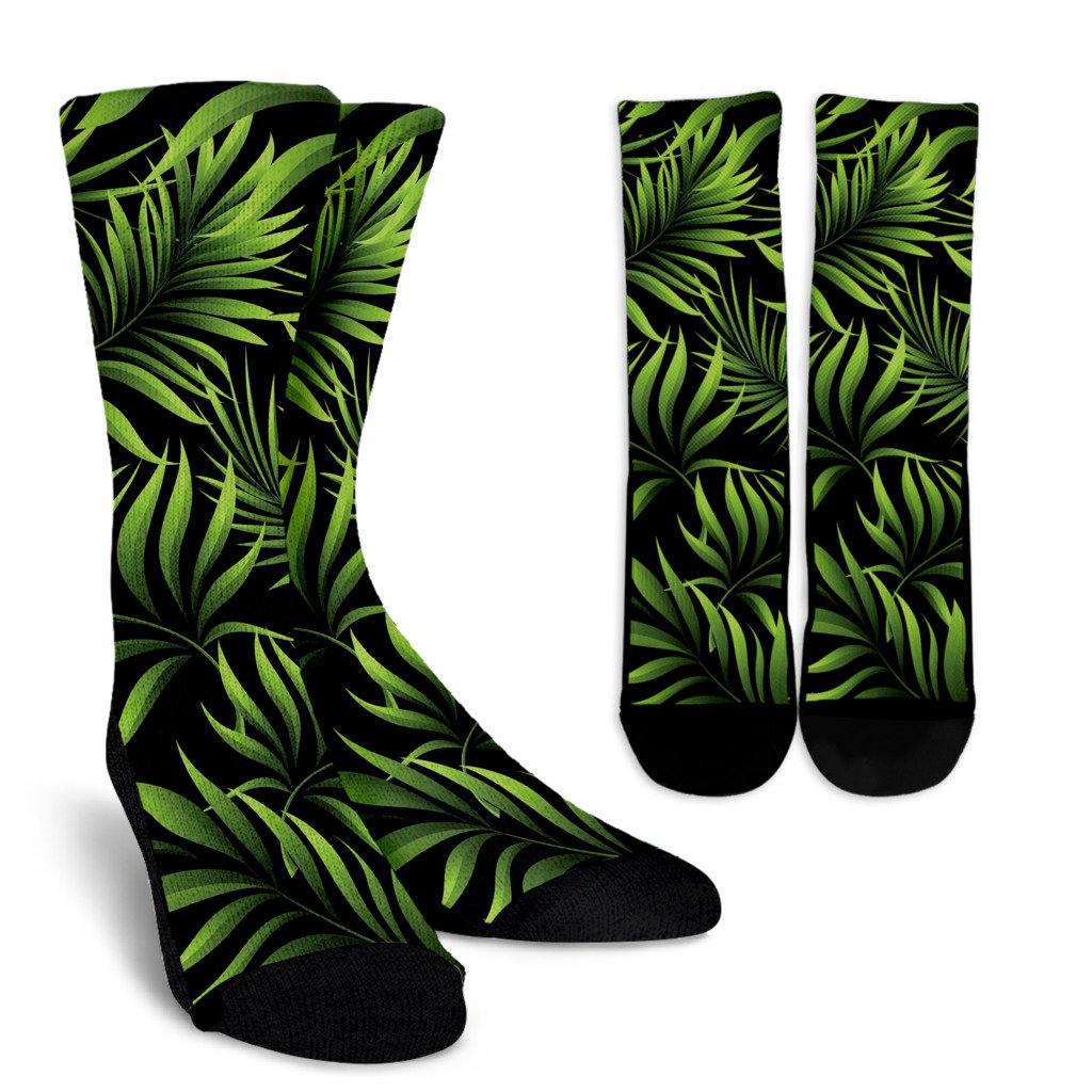 Palm Leaves Pattern Print Design PL07 Crew Socks-JORJUNE.COM