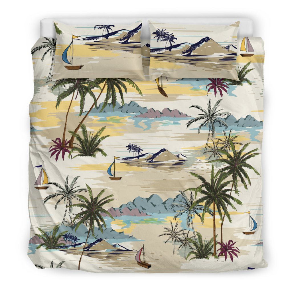Palm Tree Beach Print Duvet Cover Bedding Set