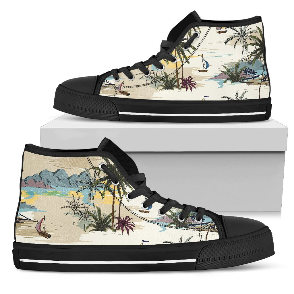 Palm Tree Beach Print Men High Top Shoes