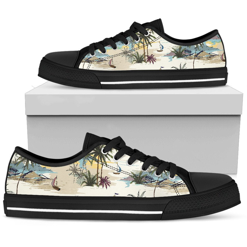 Palm Tree Beach Print Men Low Top Shoes