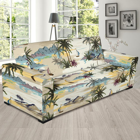 Palm Tree Beach Print Sofa Slipcover-JORJUNE.COM