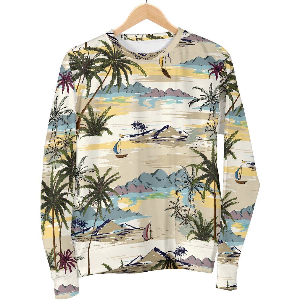 Palm Tree Beach Print Women Crewneck Sweatshirt