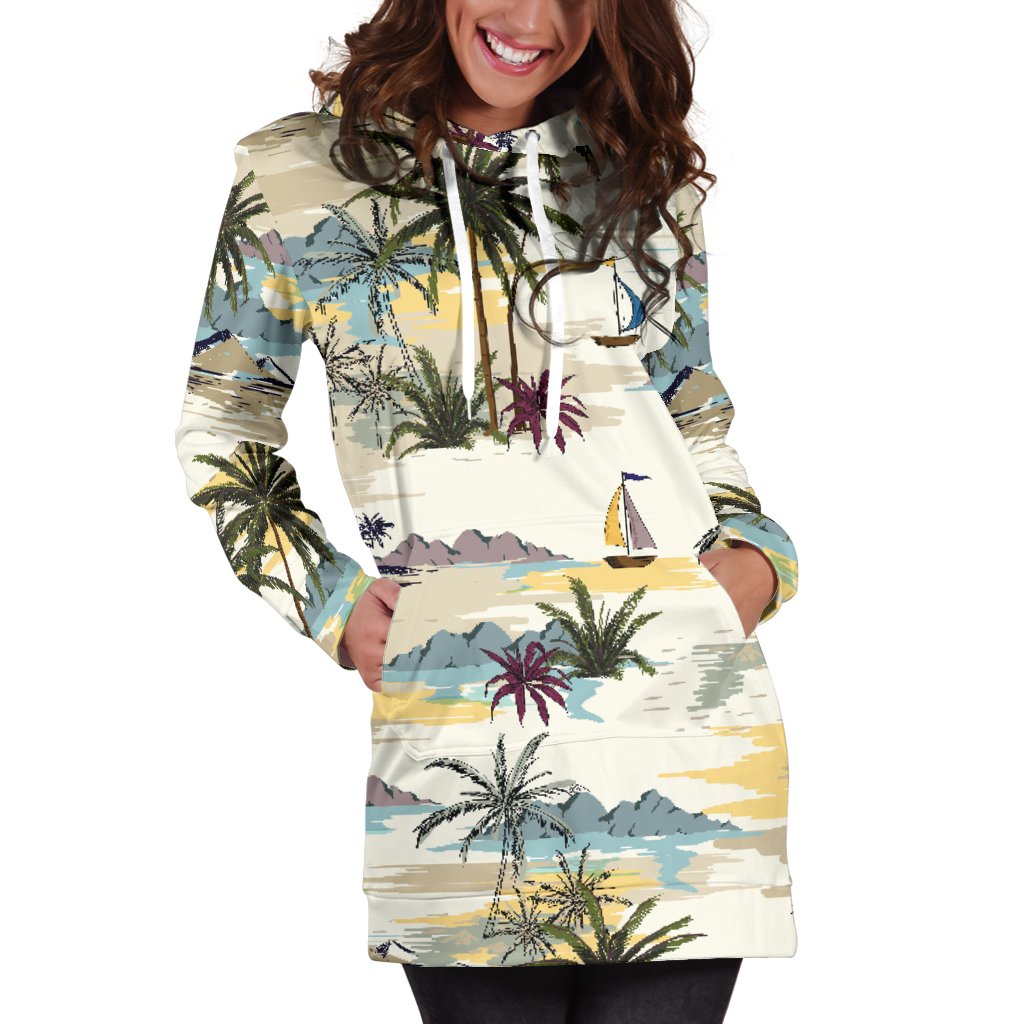 Palm Tree Beach Print Women Hoodie Dress