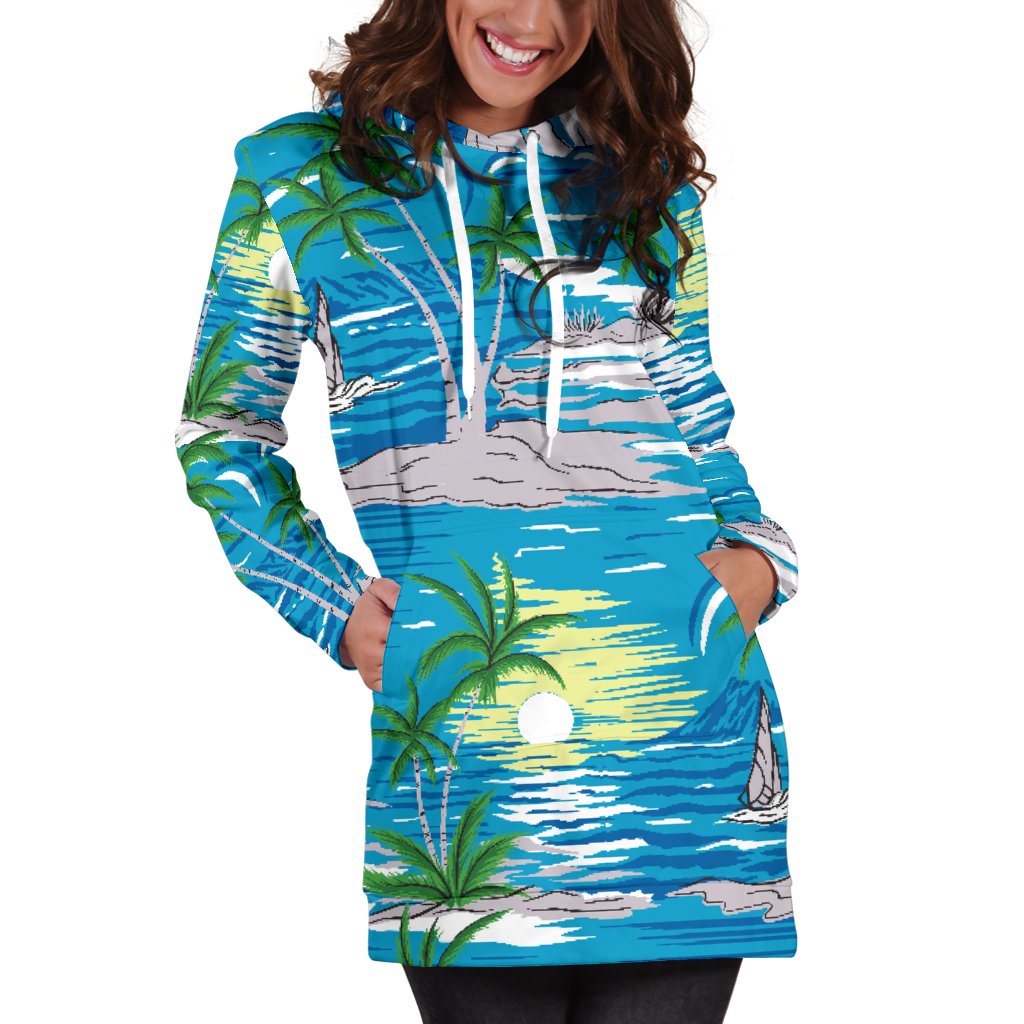 Palm Tree Beach Women Hoodie Dress