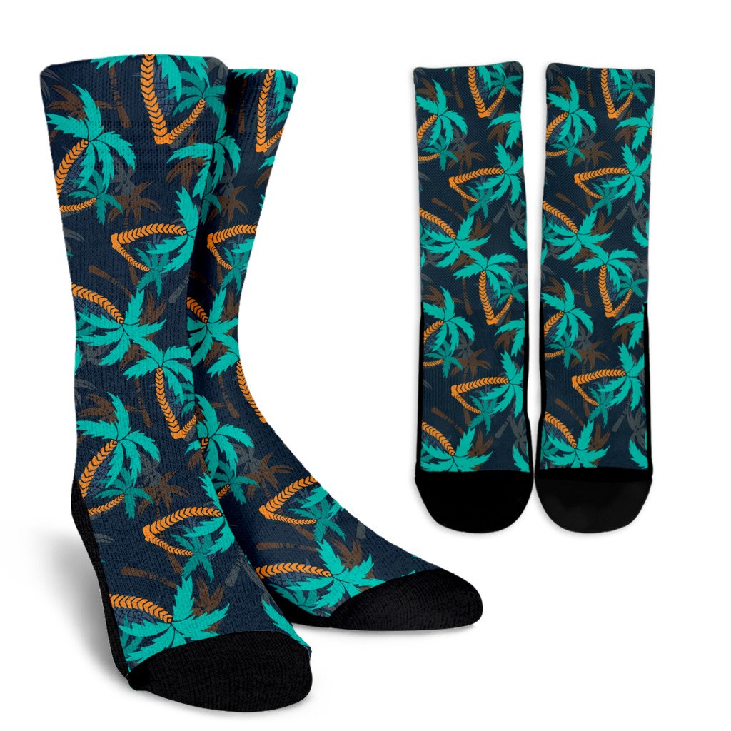 Palm Tree Pattern Print Design PT01 Crew Socks-JORJUNE.COM