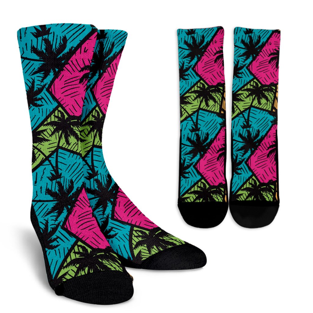 Palm Tree Pattern Print Design PT09 Crew Socks-JORJUNE.COM