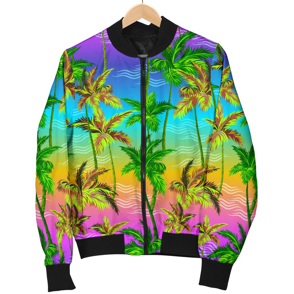 Palm Tree Rainbow Pattern Men Casual Bomber Jacket