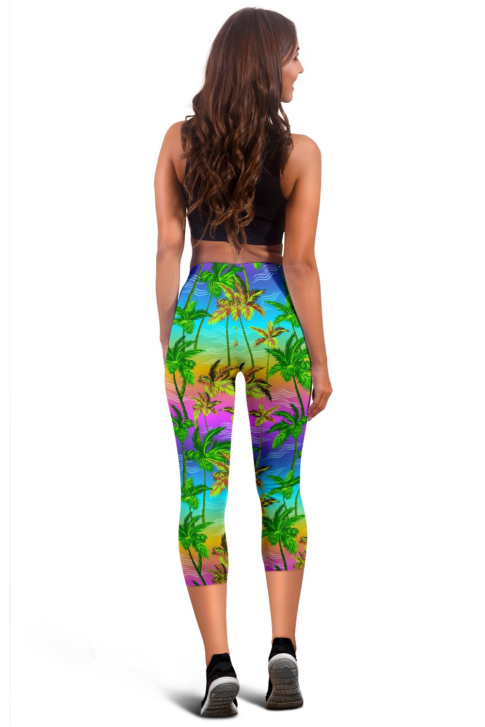 Palm Tree Rainbow Pattern Women Capris