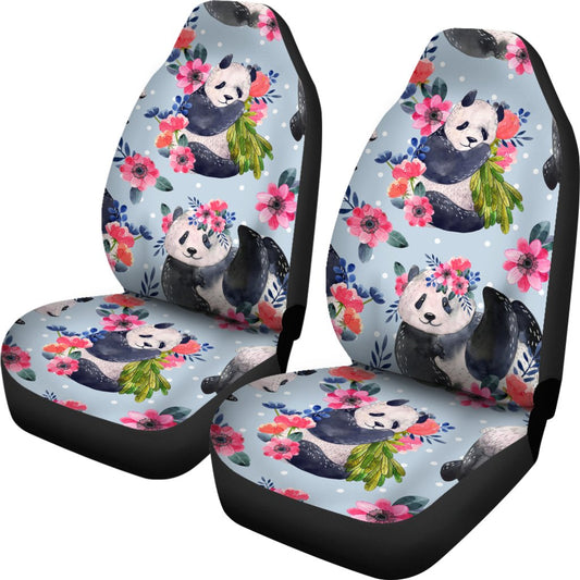 Panda Bear Flower Design Themed Print Universal Fit Car Seat Covers-JorJune