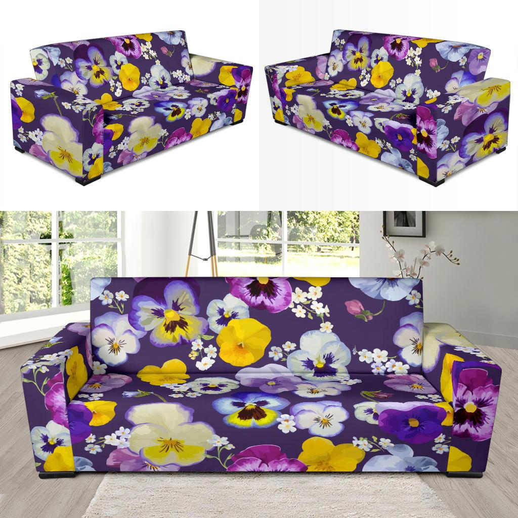 Pansy Pattern Print Design PS02 Sofa Slipcover-JORJUNE.COM