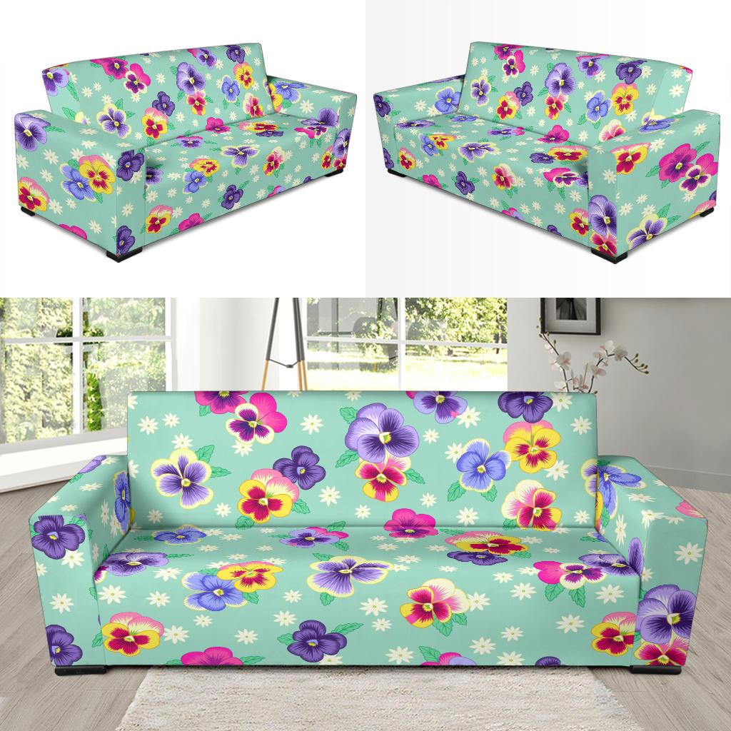 Pansy Pattern Print Design PS08 Sofa Slipcover-JORJUNE.COM