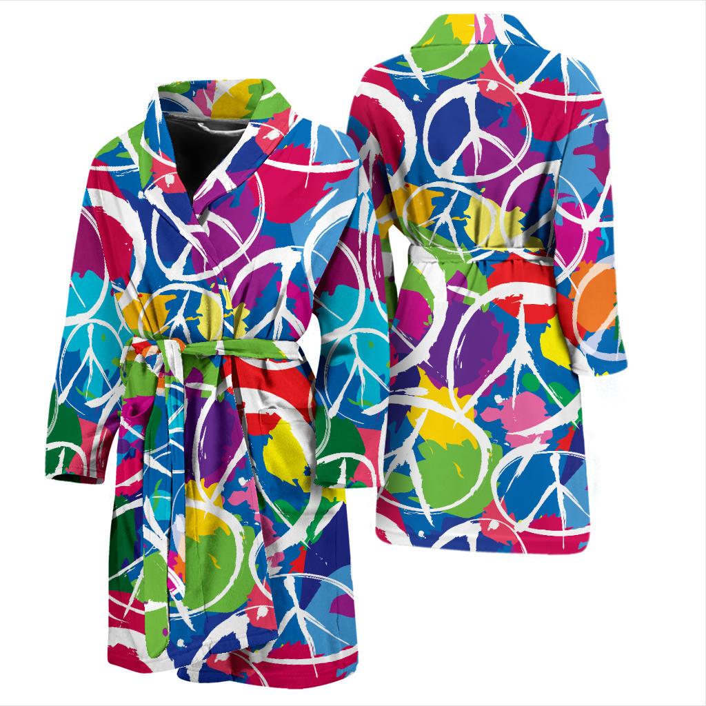 Peace Sign Colorful Pattern Print Design A02 Men Bathrobe-JORJUNE.COM