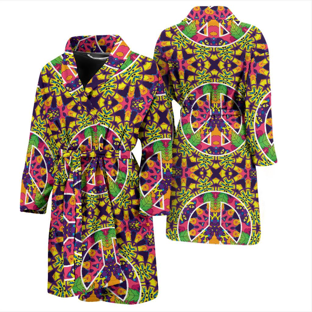 Peace Sign Pattern Print Design A04 Men Bathrobe-JORJUNE.COM