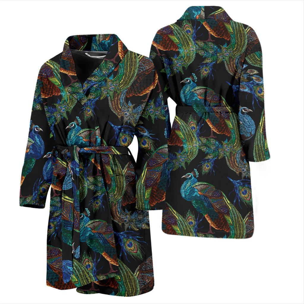 Peacock Pattern Print Design A04 Men Bathrobe-JORJUNE.COM