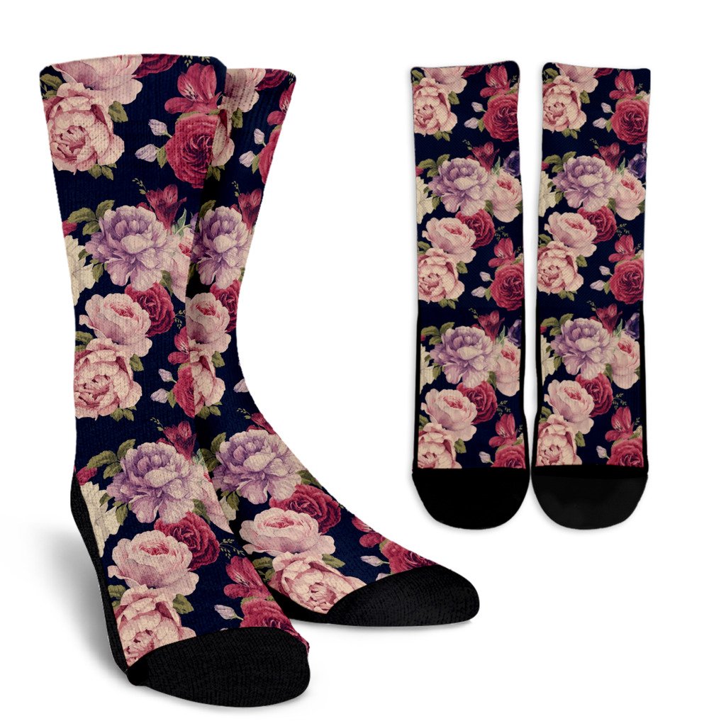 Peony Pattern Print Design PE03 Crew Socks-JORJUNE.COM
