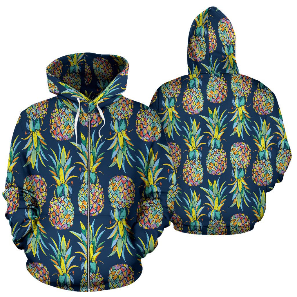 Pineapple Color Art All Over Zip Up Hoodie