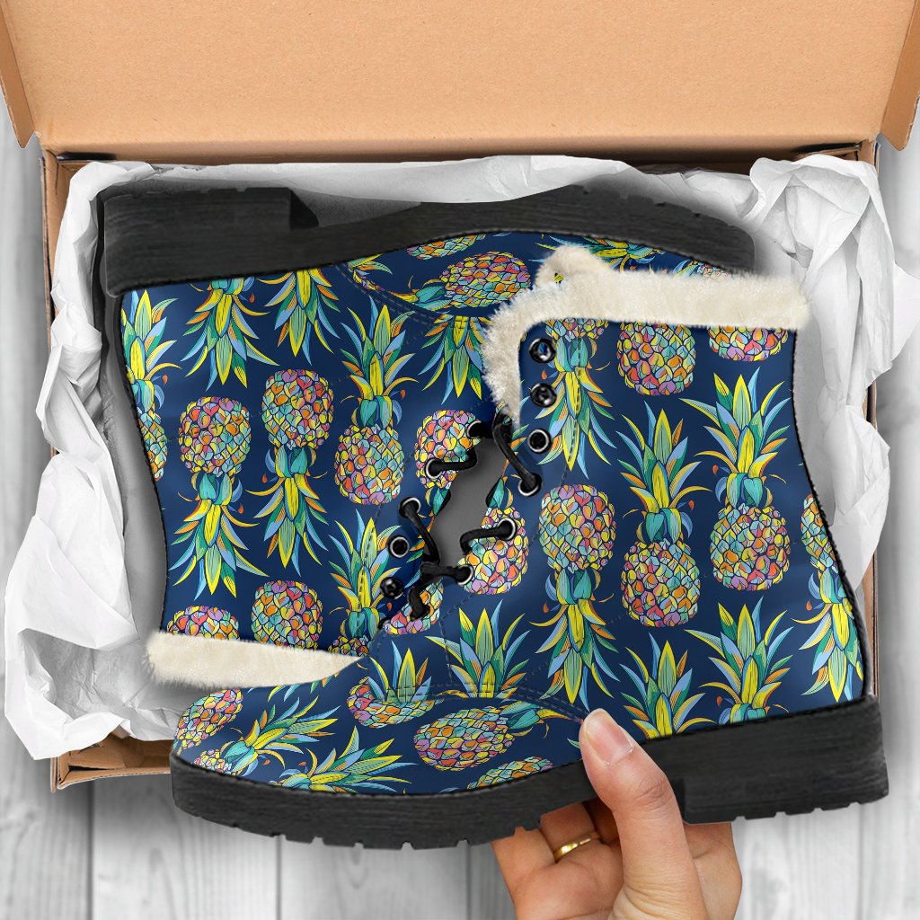Pineapple Color Art Faux Fur Leather Boots