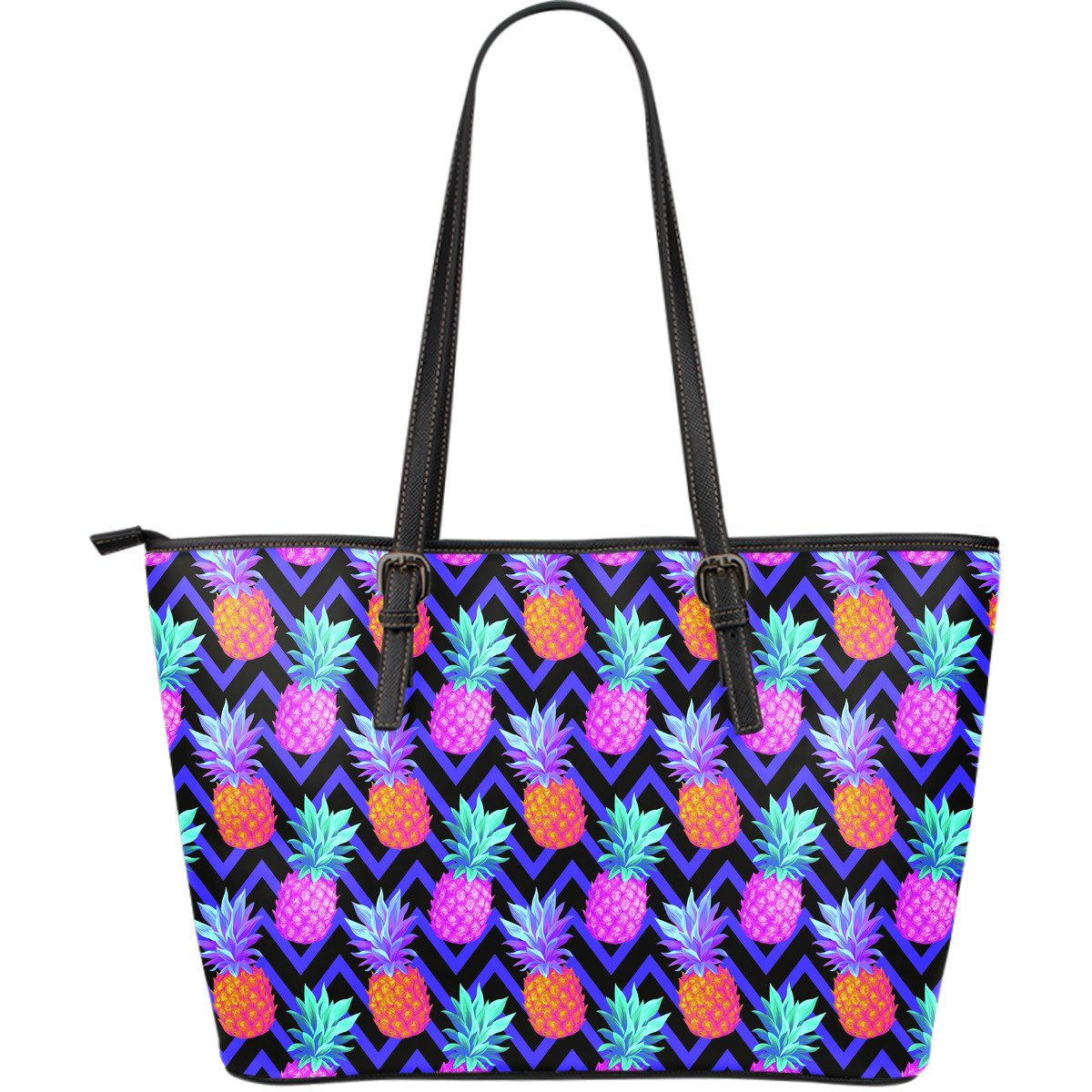 Pineapple Color Art Pattern Large Leather Tote Bag