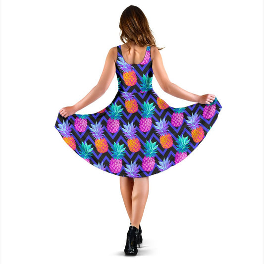 Pineapple Color Art Pattern Sleeveless Mini Dress