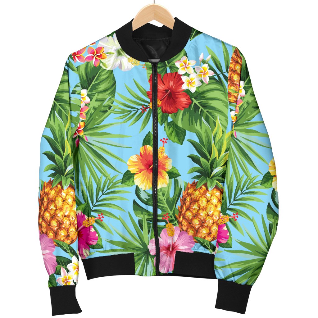 Pineapple Hawaiian Flower Tropical Men Casual Bomber Jacket