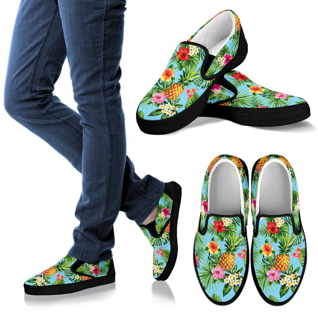 Pineapple Hawaiian Flower Tropical Men Slip On Shoes