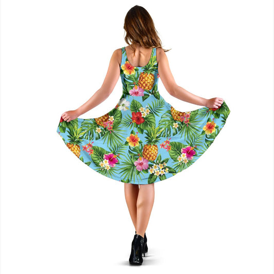 Pineapple Hawaiian Flower Tropical Sleeveless Mini Dress
