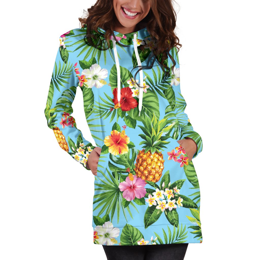Pineapple Hawaiian flower Tropical Women Hoodie Dress