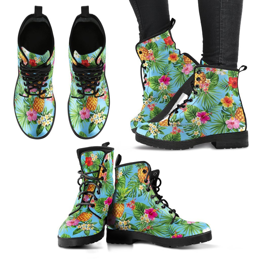 Pineapple Hawaiian Flower Tropical Women Leather Boots