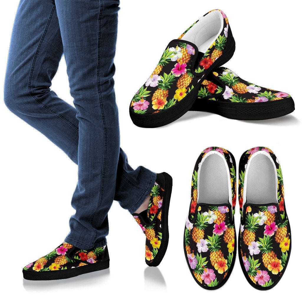 Pineapple Hibiscus Women Slip On Shoes