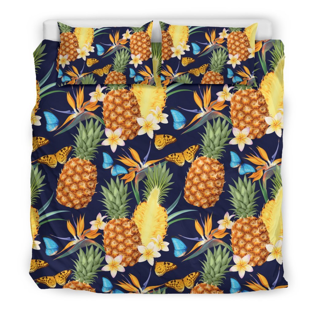 Pineapple Butterfly plumeria Tropical Duvet Cover Bedding Set