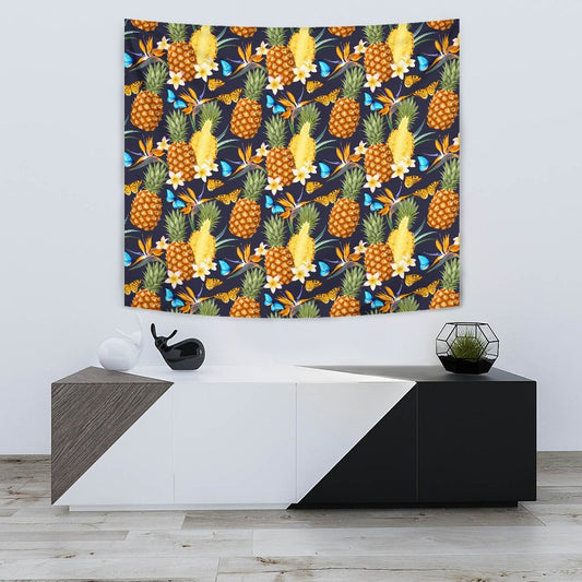 Pineapple Butterfly plumeria Tropical Wall Tapestry
