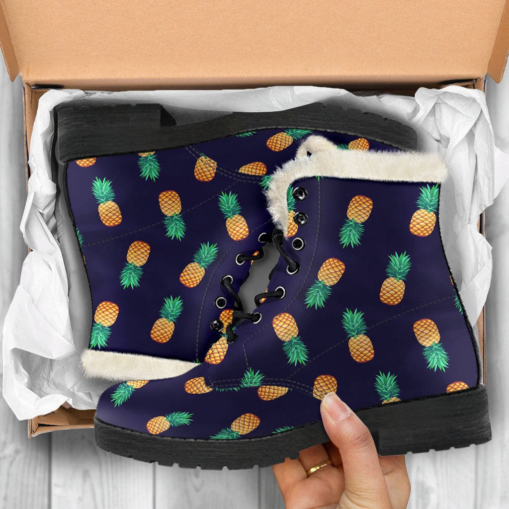 Pineapple Pattern Faux Fur Leather Boots