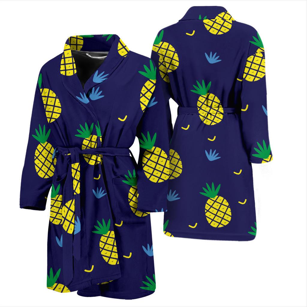 Pineapple Pattern Print Design A01 Men Bathrobe-JORJUNE.COM