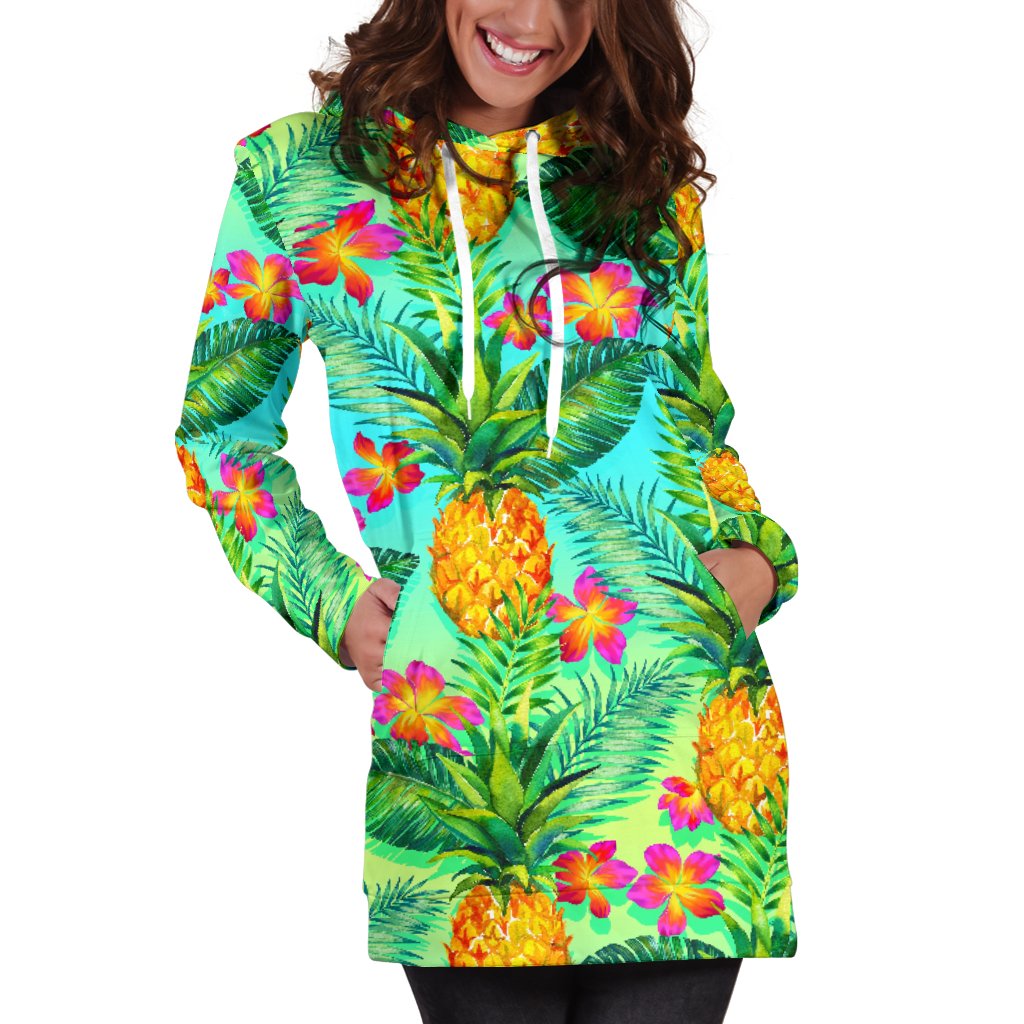 Pineapple Pattern Print Design PP010 Women Hoodie Dress