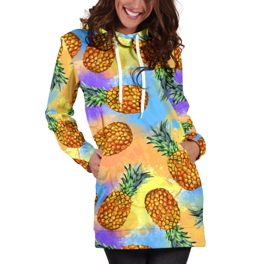 Pineapple Pattern Print Design PP09 Women Hoodie Dress
